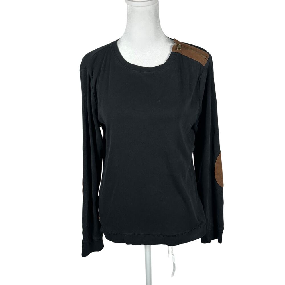 Lauren Ralph Lauren Womens Black Long Sleeve Pullover Top Large Elbow Patch